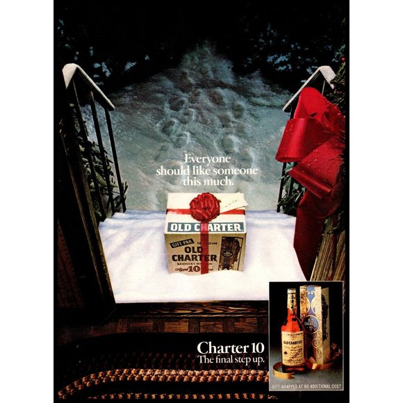 1981 Old Charter 10 Kentucky Bourbon Vintage Print Ad Christmas Gift Bow Art - Picture 1 of 1